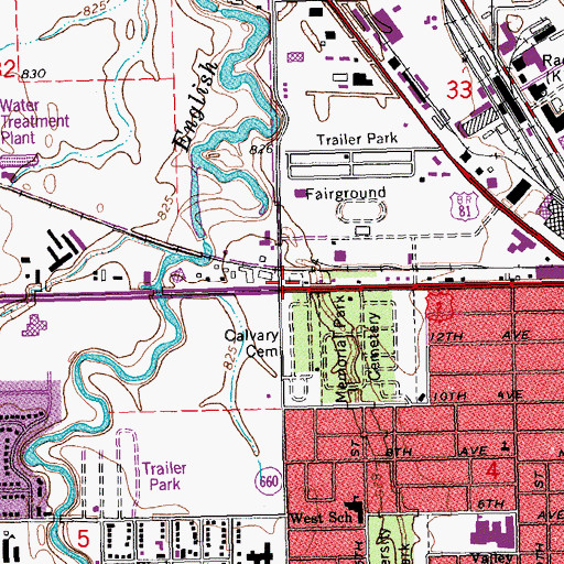 Topographic Map of Montefiore Cemetery, ND