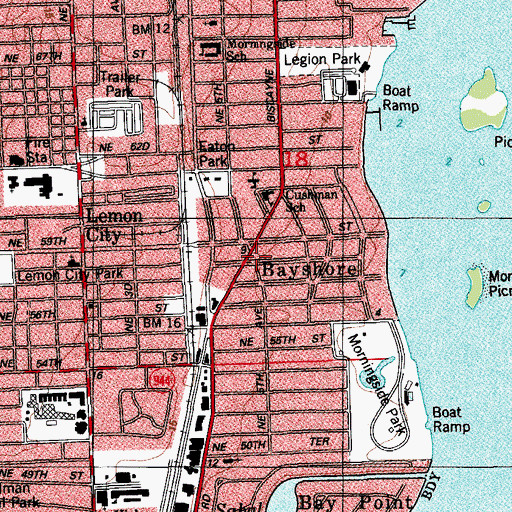 Topographic Map of Bayshore, FL