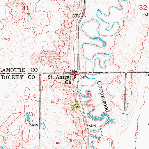 Topographic Map of Saint Ansgar Lutheran Cemetery, ND