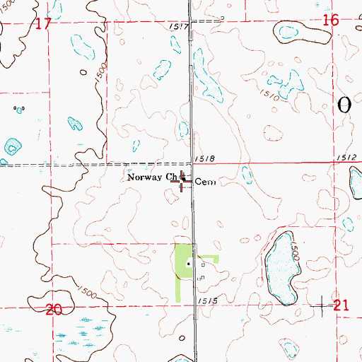 Topographic Map of Norway Lutheran Cemetery, ND