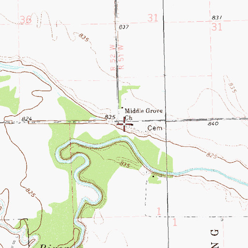Topographic Map of Middle Grove Cemetery, ND