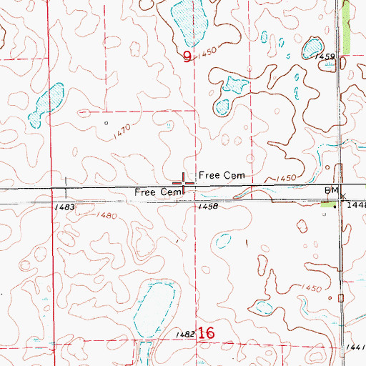 Topographic Map of Free Methodist Cemetery, ND