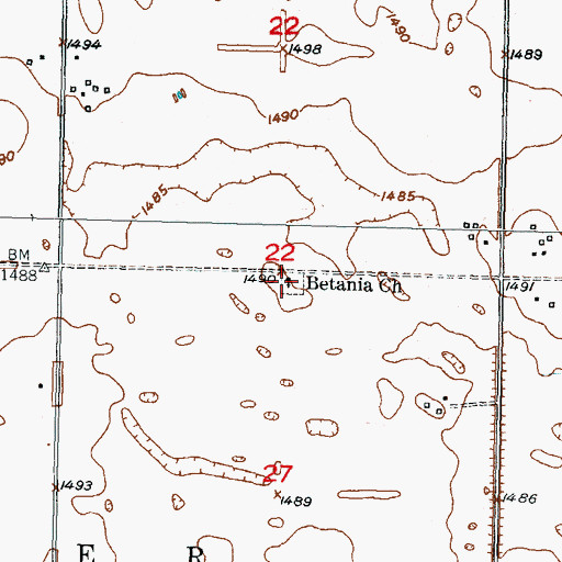 Topographic Map of Betania Cemetery, ND