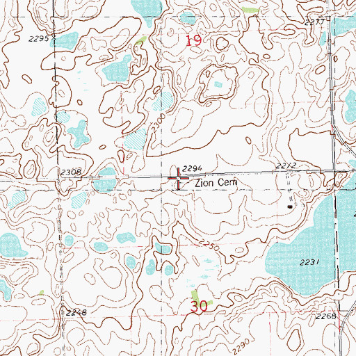 Topographic Map of Zion Lutheran Cemetery, ND