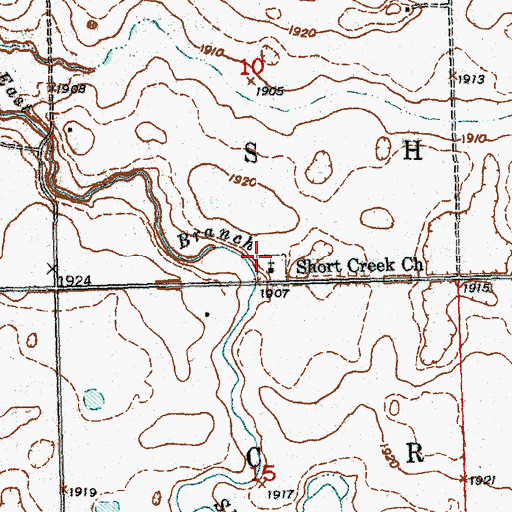 Topographic Map of Short Creek Cemetery, ND