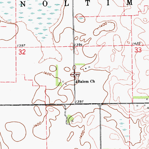 Topographic Map of Salem Methodist Church Cemetery, ND