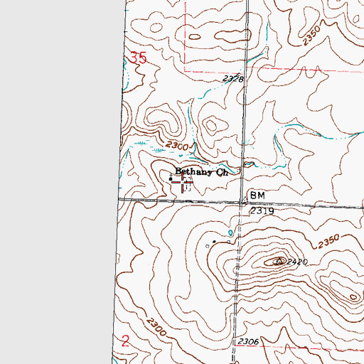 Topographic Map of Bethany Church Cemetery, ND