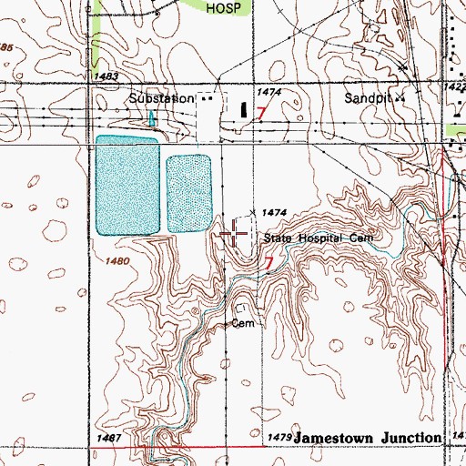 Topographic Map of Jamestown State Hospital Cemetery, ND