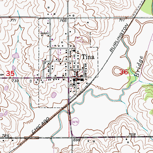 Topographic Map of Tina Post Office, MO