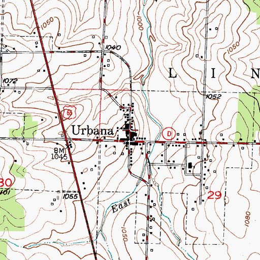 Topographic Map of Urbana Post Office, MO