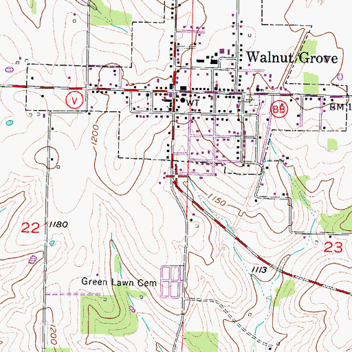 Topographic Map of Walnut Grove Post Office, MO