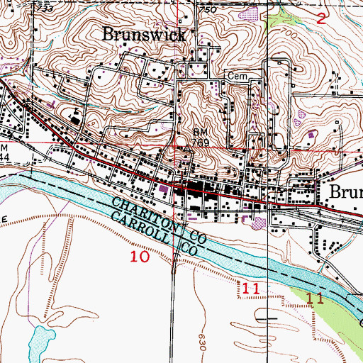 Topographic Map of Brunswick Post Office, MO