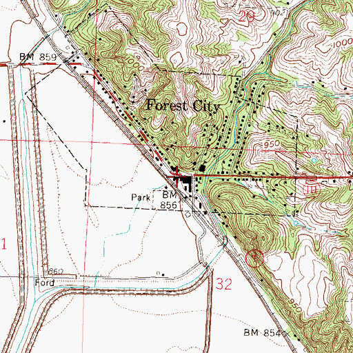 Topographic Map of Forest City Post Office, MO