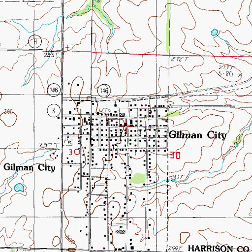 Topographic Map of Gilman City Post Office, MO