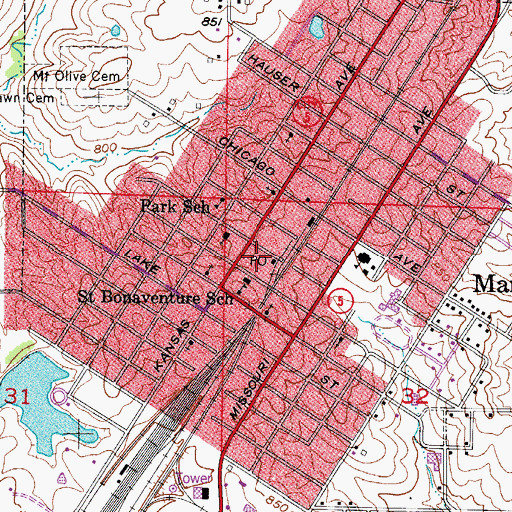 Topographic Map of Marceline Post Office, MO