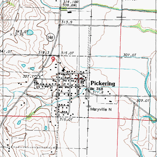 Topographic Map of Pickering Post Office, MO