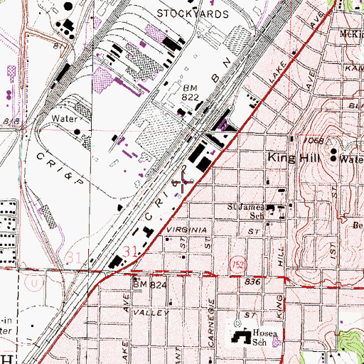 Topographic Map of Stockyards Saint Joseph Post Office, MO