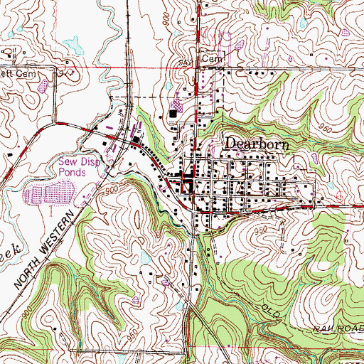 Topographic Map of Dearborn Post Office, MO