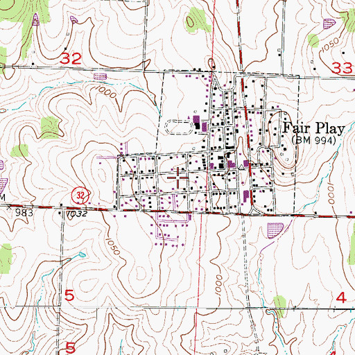 Topographic Map of Fair Play Post Office, MO