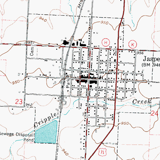 Topographic Map of Jasper Post Office, MO