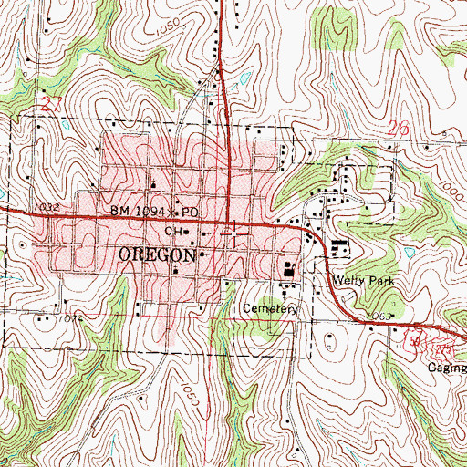 Topographic Map of Oregon Post Office, MO