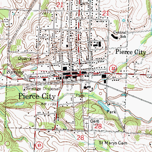 Topographic Map of Pierce City Post Office, MO