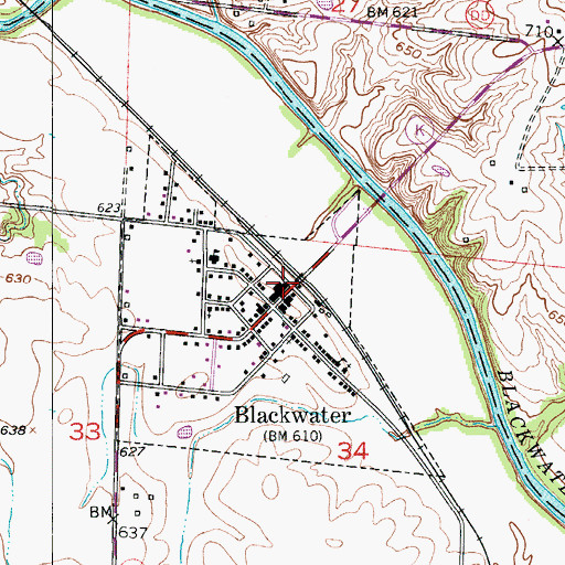 Topographic Map of Blackwater Post Office, MO