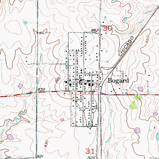 Topographic Map of Bogard Post Office, MO
