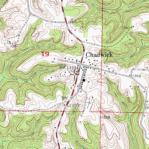 Topographic Map of Chadwick Post Office, MO
