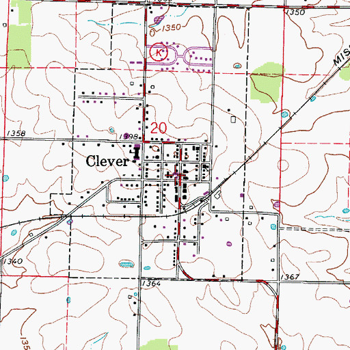 Topographic Map of Clever Post Office, MO