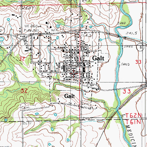 Topographic Map of Galt Post Office, MO