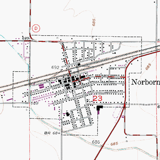 Topographic Map of Norborne Post Office, MO