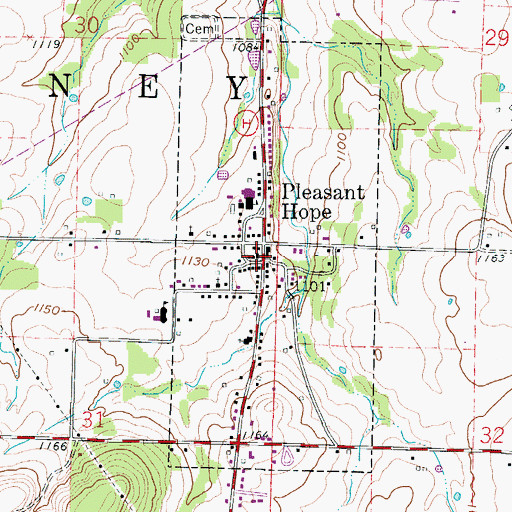 Topographic Map of Pleasant Hope Post Office, MO