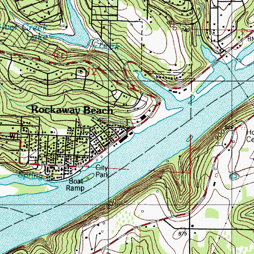 Topographic Map of Rockaway Beach Post Office, MO