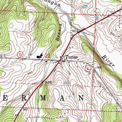 Topographic Map of Tunas Post Office, MO
