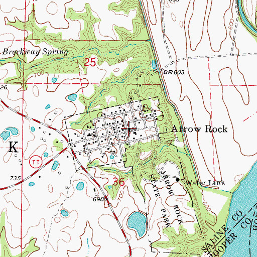 Topographic Map of Arrow Rock Post Office, MO