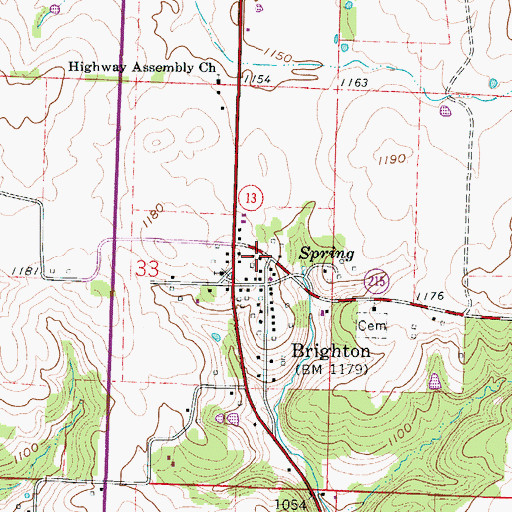 Topographic Map of Brighton Post Office, MO