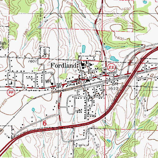 Topographic Map of Fordland Post Office, MO