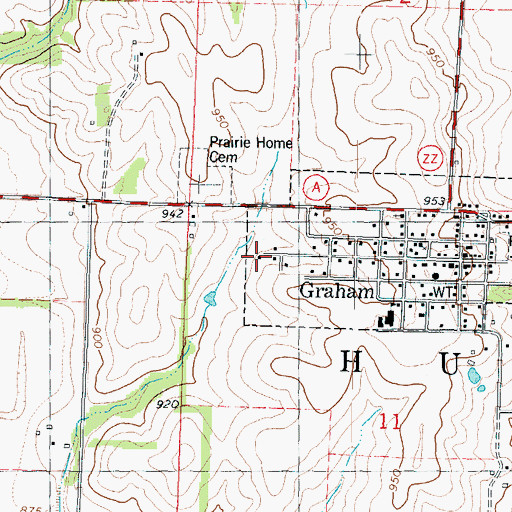 Topographic Map of Graham Post Office, MO