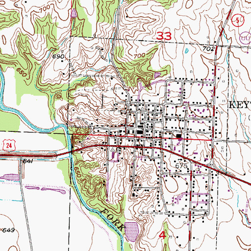 Topographic Map of Keytesville Post Office, MO