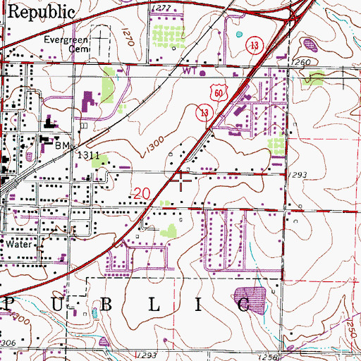 Topographic Map of Republic Post Office, MO