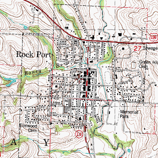 Topographic Map of Rock Port Post Office, MO