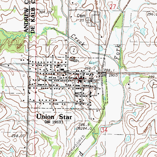Topographic Map of Union Star Post Office, MO