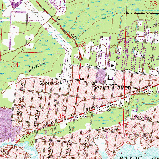 Topographic Map of Beach Haven, FL