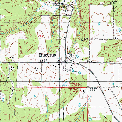 Topographic Map of Bucyrus Post Office, MO
