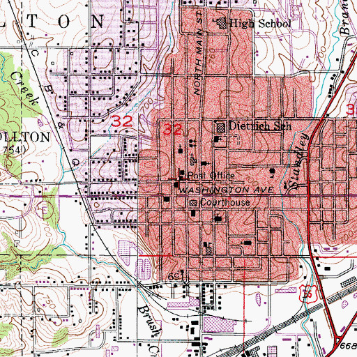 Topographic Map of Carrollton Post Office, MO