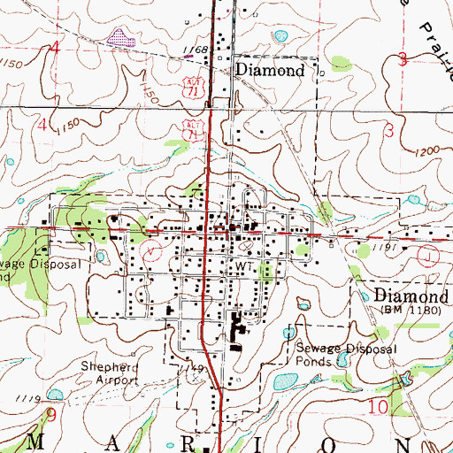 Topographic Map of Diamond Post Office, MO
