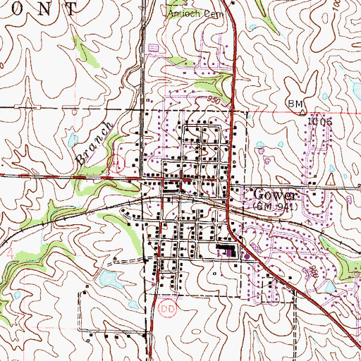 Topographic Map of Gower Post Office, MO