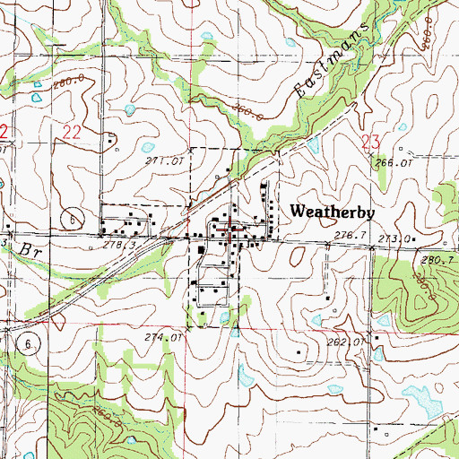 Topographic Map of Weatherby Post Office, MO