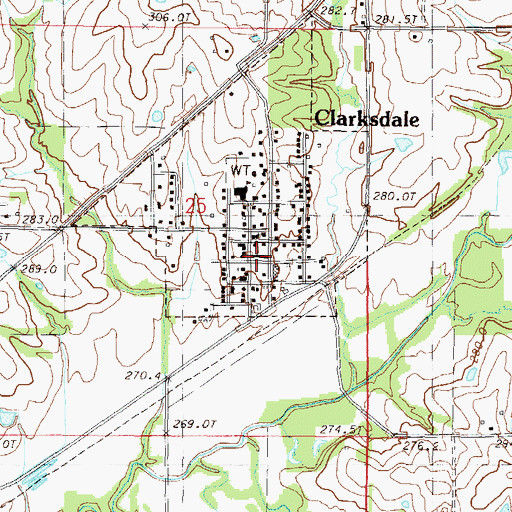 Topographic Map of Clarksdale Post Office, MO